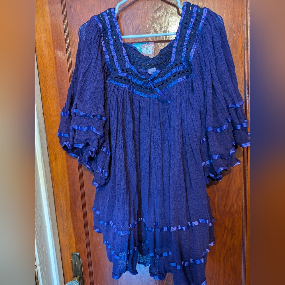 70s Mexican Angel Sleeve Gauze Blouse
